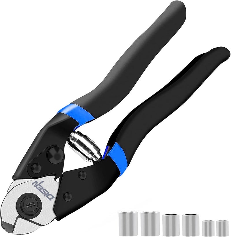 DISEN Wire Cutters Heavy Duty Cutting Up to 3/16", Metal Cable Cutters for Fence Thick Wire, Safety Lock, Spring Loaded, Non-slip Matte Handle, Chrome Vanadium Steel Jaw - Blue Black - Image 1